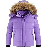 wantdo Girls' Puffy Winter Coats Thick Printed Quilted Jacket with Faux Fur Hood