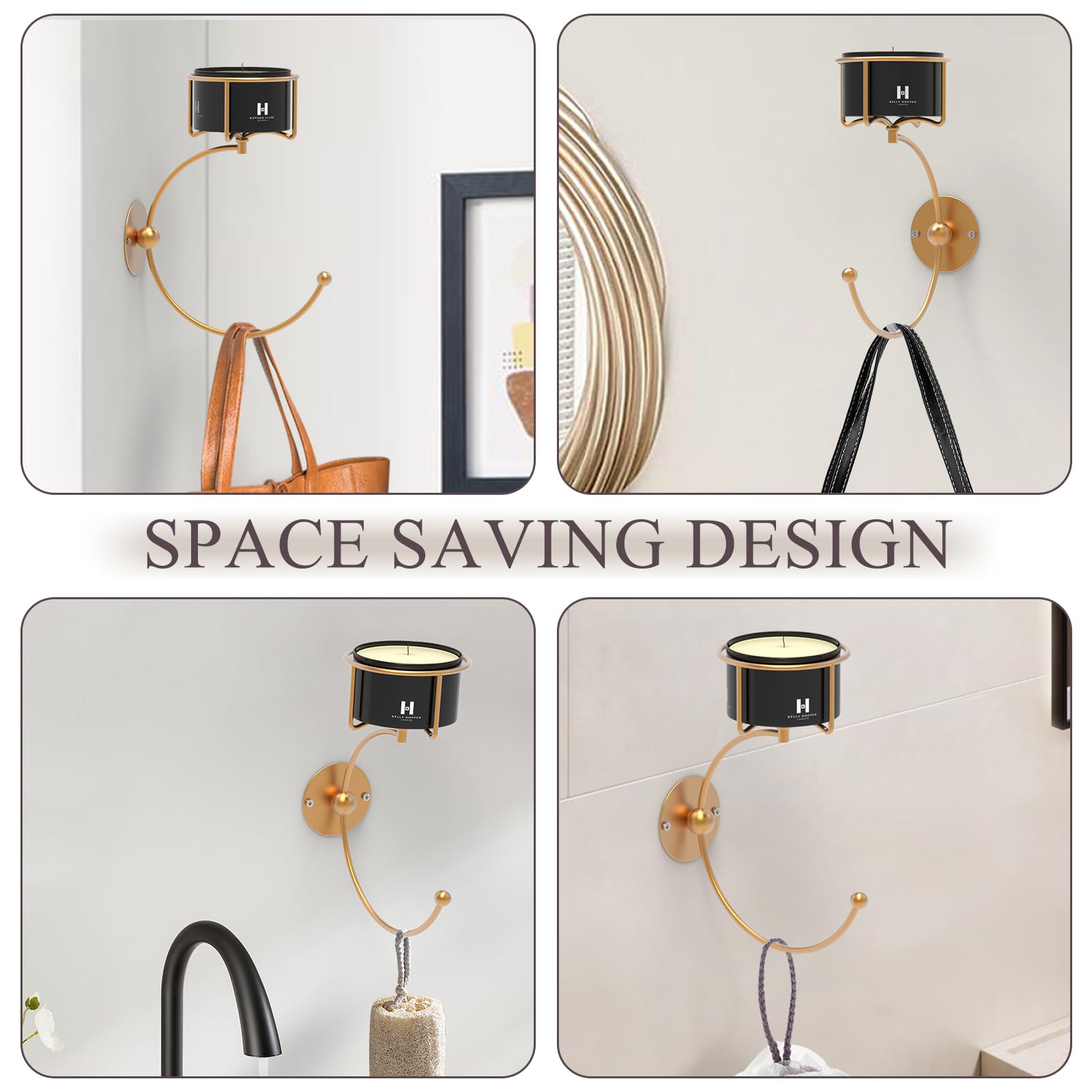 Zylbb Vintage Metal Bathroom Hand Towel Holder with Rustic Candle Holder - Gold Rustproof Wall-Mounted Organizer for Farmhouse, Kitchen and Bedroom Decor