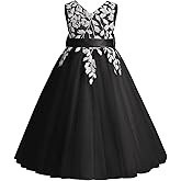 Inpown Flower Girl Dress for Wedding Tea Length Lace Applique Tulle Princess Kids Birthday Pageant Party Gown with Bow-Knot