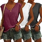 Tankaneo 3 Pack Womens Cap Sleeve Tops V Neck Loose Fit Tshirts Spring Summer Casual Basic Tees