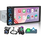 6.9" Single DIN Car Stereo Radio with Wireless Apple CarPlay &amp; Android Auto | IPS 1280x600 Touchscreen, Bluetooth 5.2, FM Radio, Backup Camera, 1 DIN Head Unit, 180W Subwoofer Out, Type-C Fast Charging