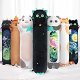Mewaii 20in Long Cat Plush Pillow Black with Green Eyes Squishy Hug Toy
