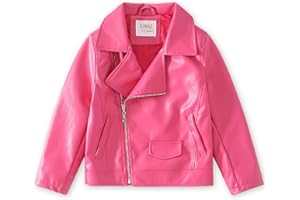 YJBQ Girls Faux Leather Motorcycle Jacket Bomber Coat with Zipper Pockets Windproof Spring Fall Outerwear for Kids Ages 4-14