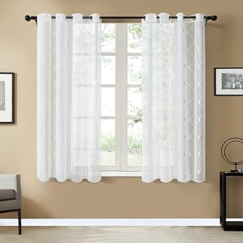 Top Finel White Grommet Sheer Curtains 54 Inch Length Faux Linen