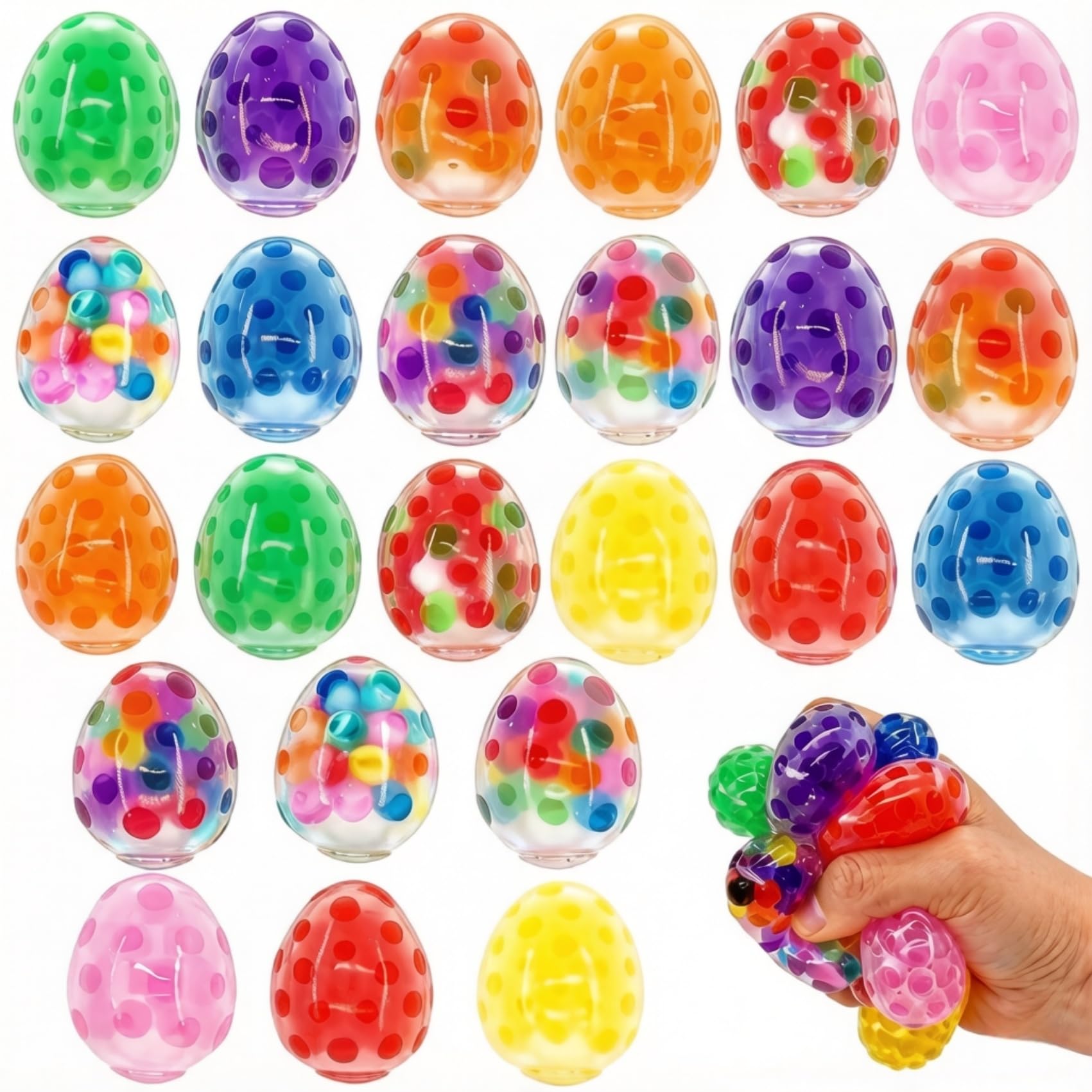 24 Pack Easter Stress Balls, Easter Mini Eggs Squeeze Balls Squishy Fidget Toys for Easter Basket Stuffers Easter Egg Fillers Party Favor Gifts