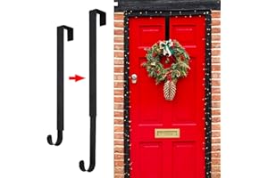 Pseutio Wreath Hanger for Front Door, Adjustable 15 to 25 Inches Wreath Hangers, 20 lbs Larger Door Upgrade Wreath Hanger, Christmas (Black)