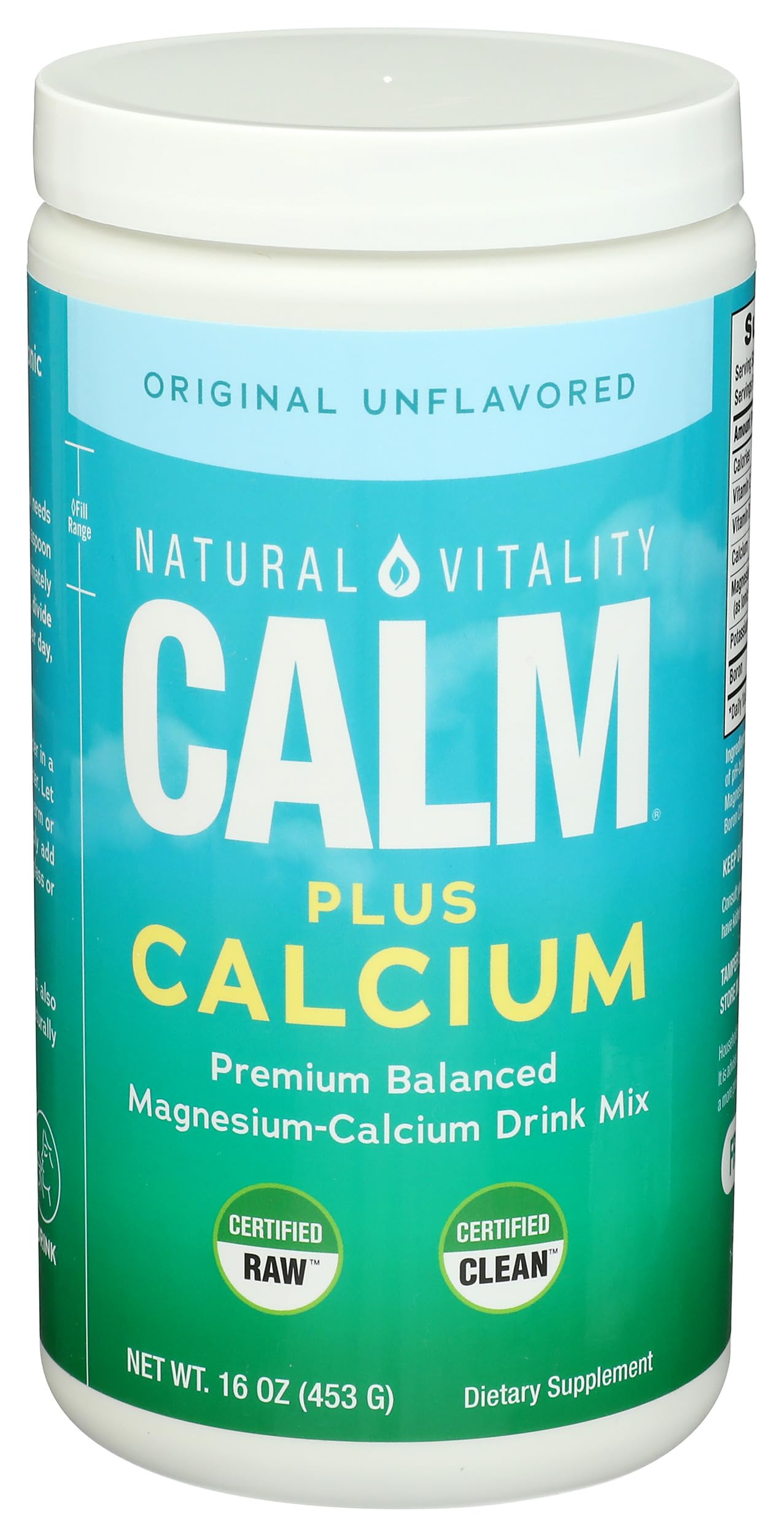Natural Vitality Natural Calm + Calcium - Relax - Relaxation - Unwind - Stress - Anxious - Anxiousness - Restless Legs - Unflavoured - 454 gram