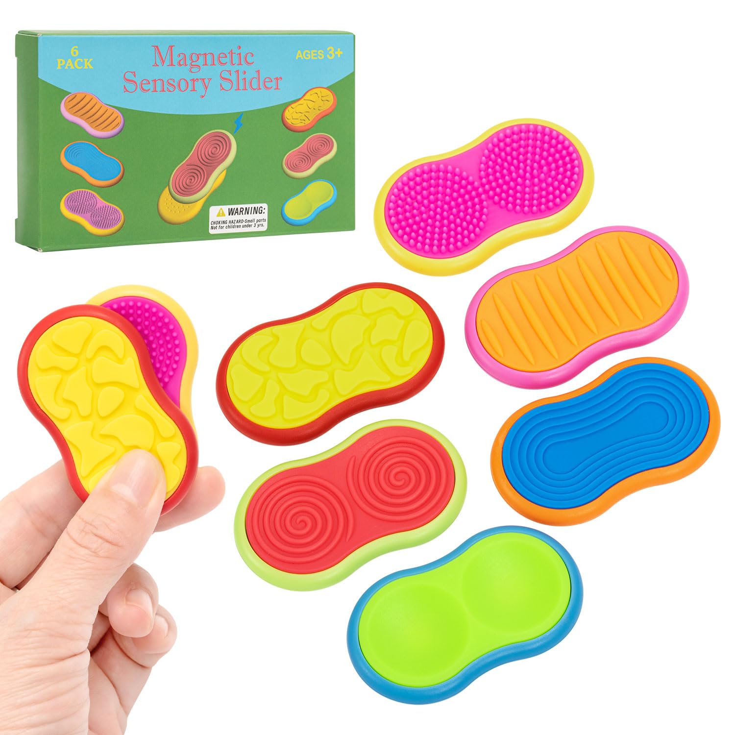 6 Pack Magnetic Fidget Stone Sliders Toys, Sensory Toys for Autism & Adhd,Stress & Anxiety Relief, Idea for Kids and Adults