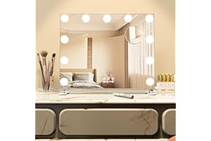 BEAUTME Vanity Makeup Mirror with Lights, Lighted Makeup Vanity Hollywood Mirror with 3 Color Lights Dimmable LED Bulbs with 