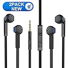 Earbuds, USTEK 2 Pack Headphones with Microphone Stereo Earphones for iOS Android Windows System Black