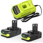 Enermall 2Pack 3600mAh P102 Replacement for Ryobi 18V Battery and Charger | Compatible with Ryobi Lithium-Ion Battery 18V P102 P103 P104 P105 P107 P108 P109 P122 Power Cordless Tools(Green)