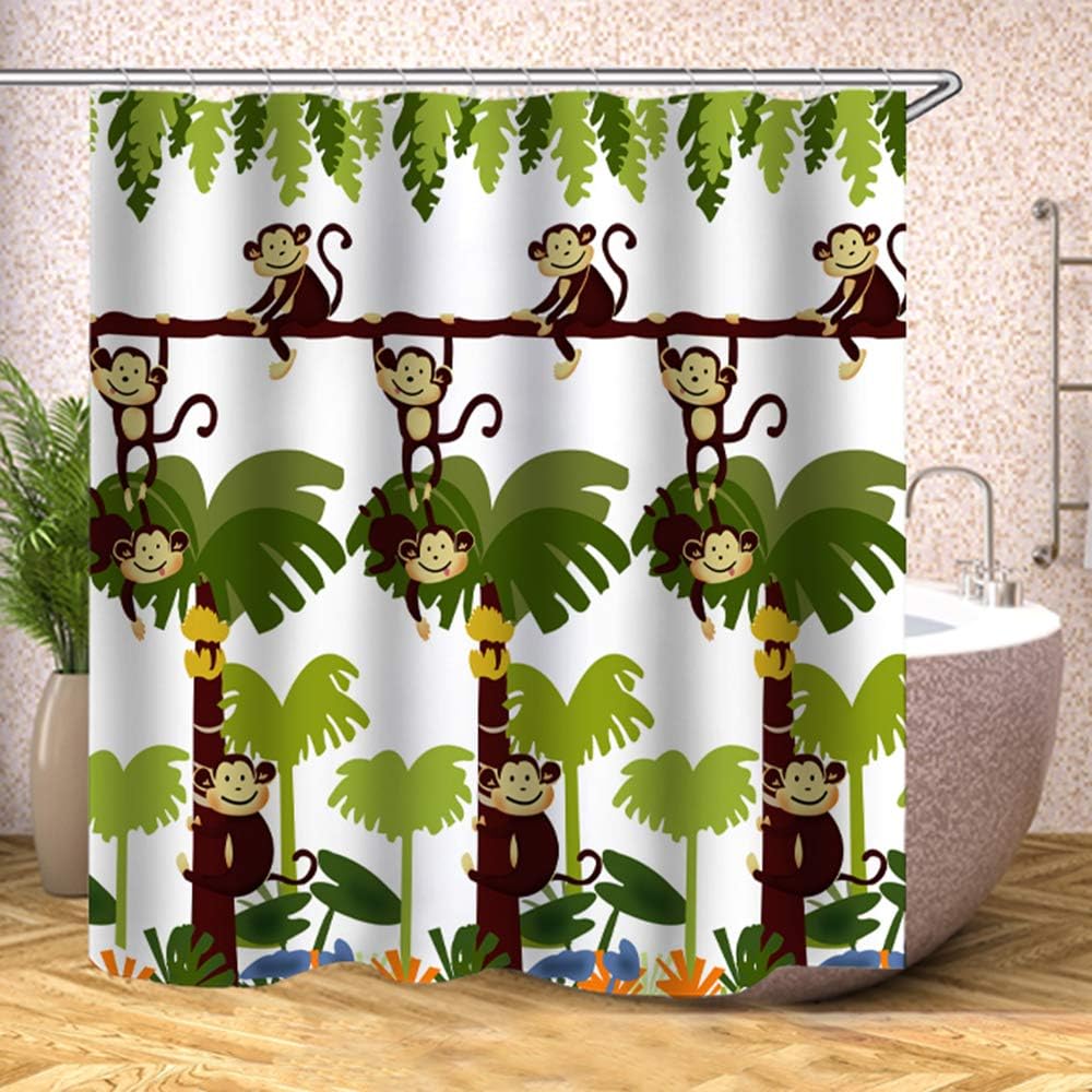 Fabric Shower Curtain,Tropical Jungle Animals Monkey