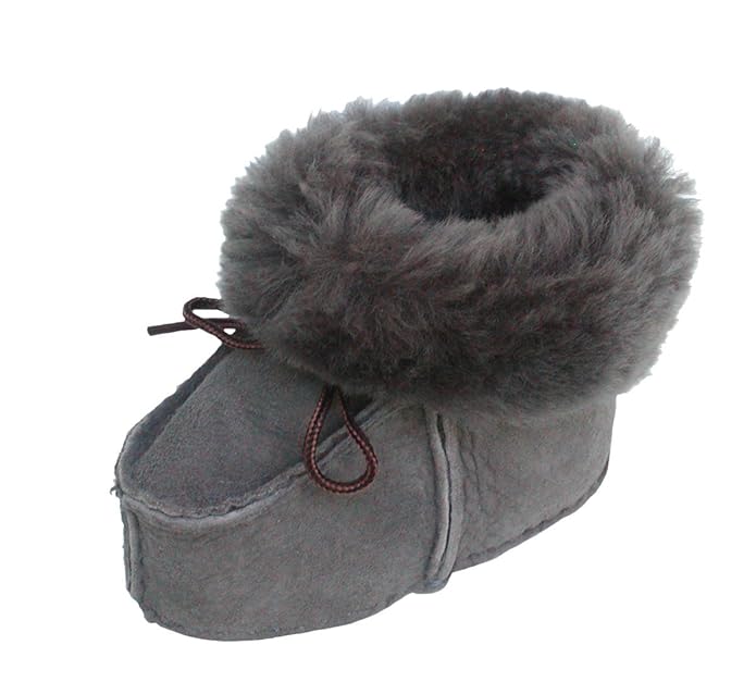 warme Lammfell Babyschuhe grau mit Fellkragen und Kordel, Gerbung ohne schädliche Stoffe, Gr. 17-18