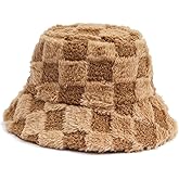 Fuzzy Bucket Hat for Women Furry Fur Bucket Hat Winter Warm Plush Fisherman Fluffy Sherpa Bucket Hats