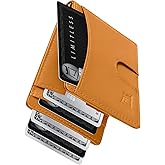 Kings Loot Money Clip Slim Minimalist Wallet for Men – RFID Blocking Leather Design with Money Clip – Front Pocket Bifold Holds 12 Cards – Stylish & Compact Wallets (Cognac)
