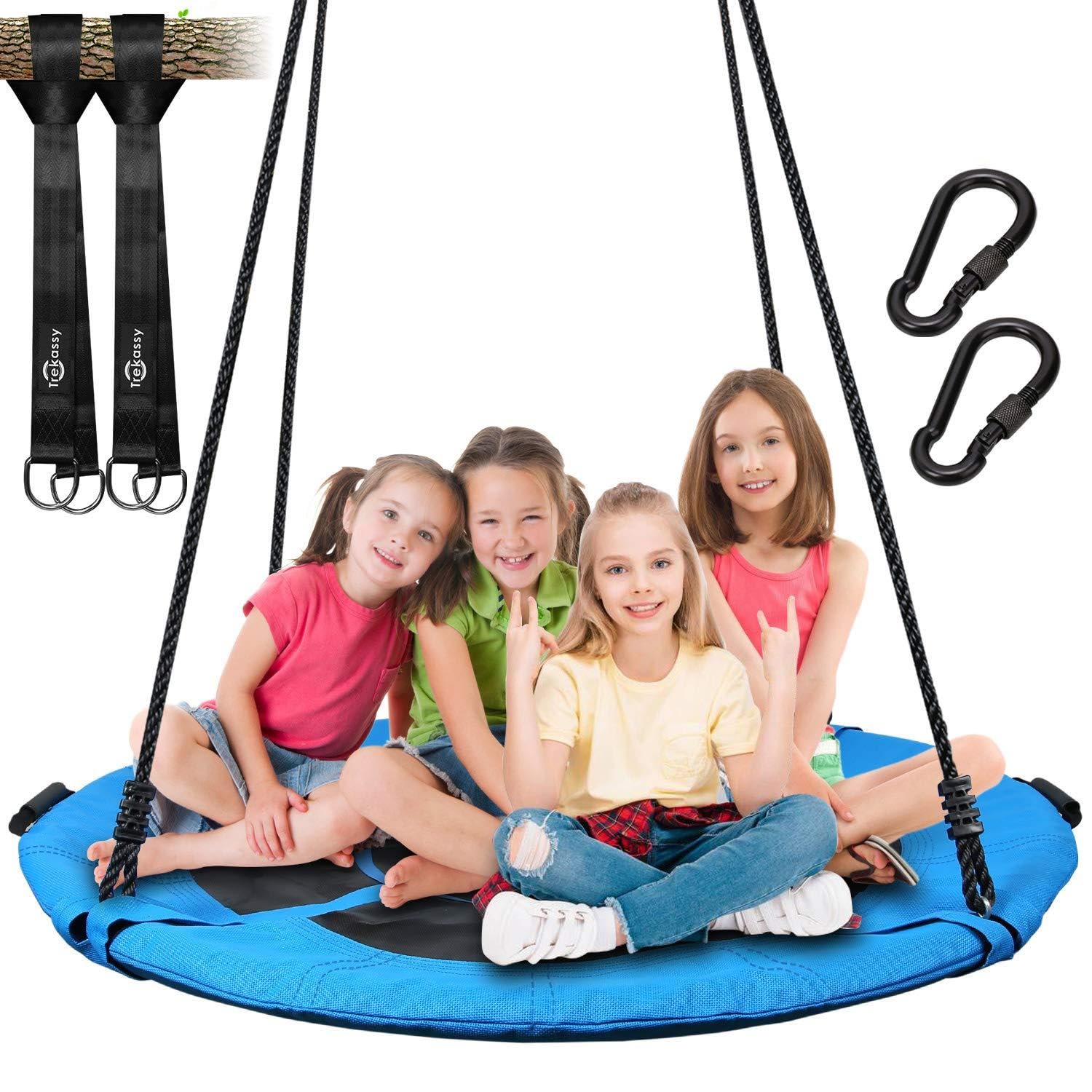 Trekassy 700lb 45 Inch Saucer Tree Swing for Kids Adults Textilene Age-Resistant with 2pcs 10ft Tree Hanging Straps, Steel Frame and Adjustable Ropes-Blue Image