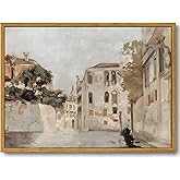 Gardenia Art Framed Canvas Painting - Vintage Courtyard Landscape Wall Art For Home Decor