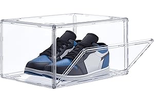 HIYOHIYO Acrylic Clear Shoe Storage Boxes Stackable for High-end Sports Shoes 360° Fully Transparent Display Box with Magneti