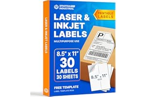 8.5" X 11" Full-Sheet Printable Labels for Inkjet and Laser Printers - 30 Sheets, 30 Custom Stickers for Shipping Labels, Mai