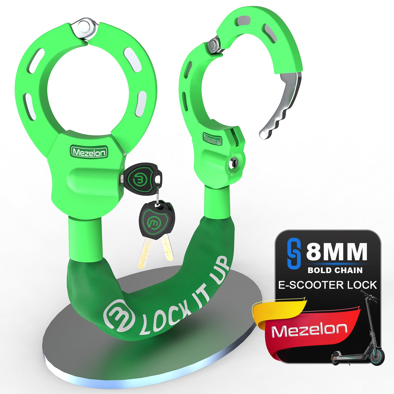 Mezelon Bicycle Lock, E Scooter Lock, High Security Locks, Handcuff Lock, Heavy Duty Locks for E Scooter/Bicycle/E-Bike/Motorcycle (Green Style B)