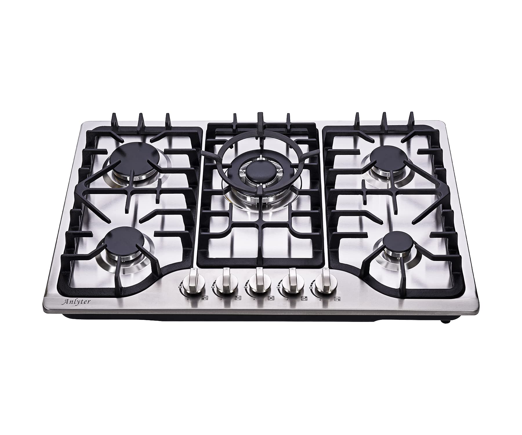 30 Inch Gas Cooktop, 5 Burners Built-in Gas Stovetop Stainless Steel LPG/NG Gas Stove Dual Fuel Sealed Gas Hob with Wok Stand and Pressure Regulator