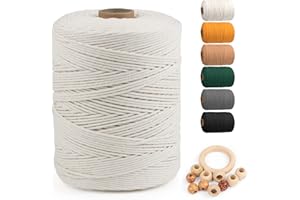 Macrame Cotton Cord 3mm x 547yds, ZUEXT Natural Handmade Beige White Braided Cords 4 Strands Knitted Rope String for Craft Wall Hanging Weaving Tapestry Dream Catchers Hanger DIY Gift (500m)