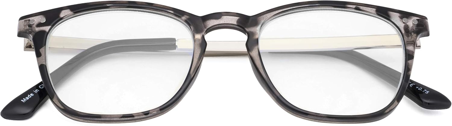 Eyekepper Readers Retro Square Plastic Frame Metal Arms Reading Glasses Grey DEMI +0.5, Grey Tortoise, +0.50 - Image 3