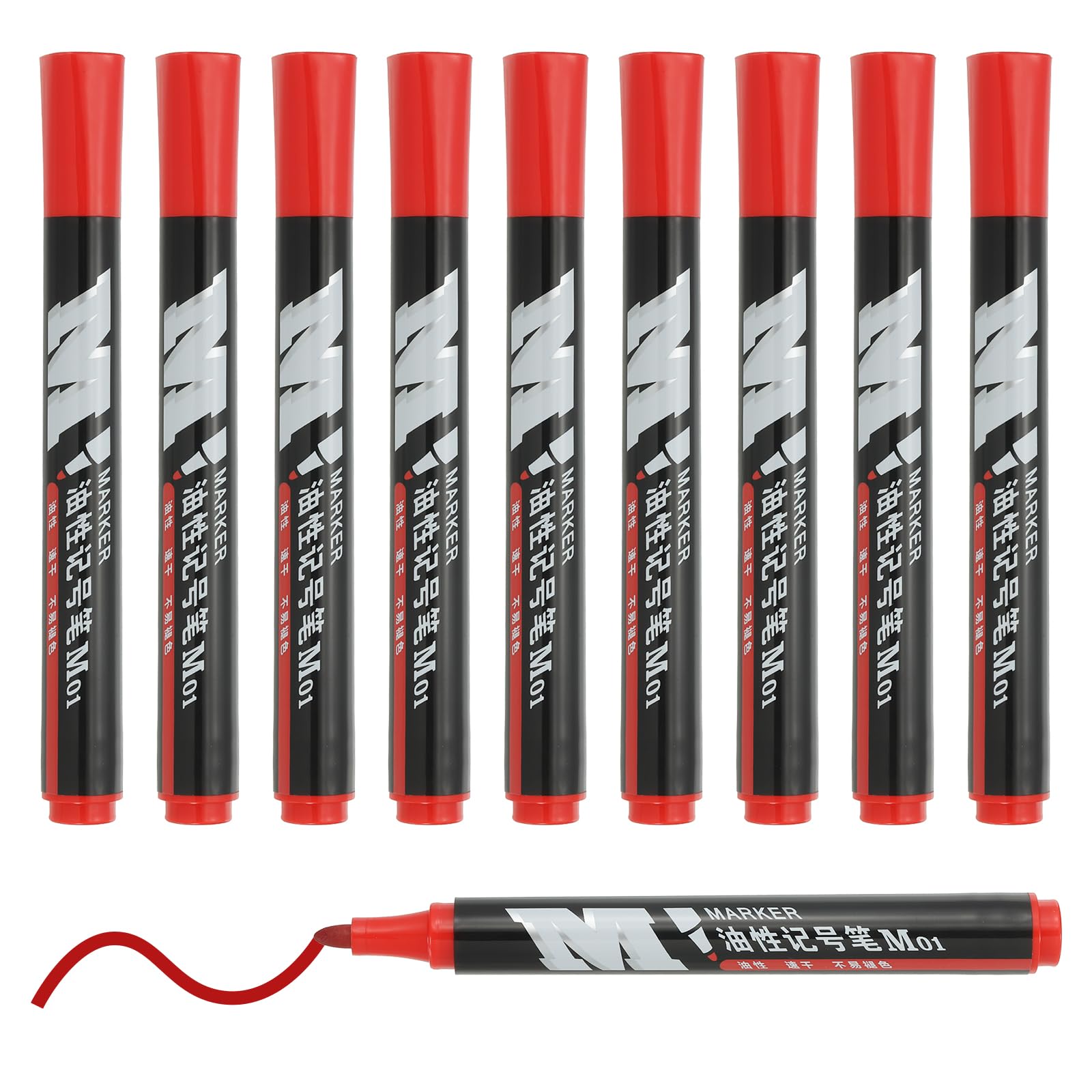 M&G Permanent Markers Round Tip, 10 Pack Quick Dry Waterproof Fiber Tip Pens for Paper, Glass, Plastic, Wood, Stone, Metal Surface, Red