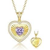 Kstyle Valentine's Day Gifts for Women - 14K Gold Reversible Heart Birthstone Necklace with Zodiac Engraved Back, Wife Daughter Mom Anniversary Birthday Gift Non Tarnish 16"+2"