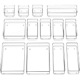 SMARTAKE 13 PCS Drawer Organizer 5-Size Desk Makeup Drawer Organizer Clear | Storage Trays for Makeup with Non Slip Silicone