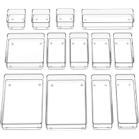 SMARTAKE 13-Piece Drawer Organizer with Non-Slip Silicone Pads, 5-Size Desk Drawer Organizer Trays Storage Tray for Makeup, J