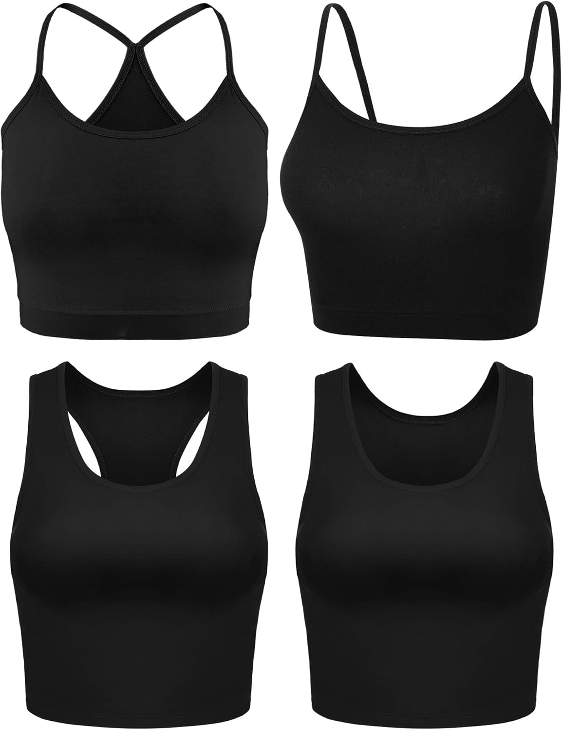 4 Pieces Cotton Basic Sleeveless Racerback Crop Tank Top Women's Sports Crop Top for Lady Girls Daily Wearing: Clothing
