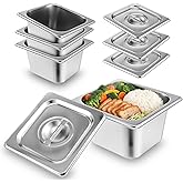 4 Pack Hotel Pans Stainless Steel 1/6 Size 4 Inch Deep Steam Table Pan with Lids, Stackable Commercial Anti-Jam Steam Pans Food Storage Containers for Home, Restaurant, Party, Hotel, Buffet