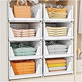 SNSLXH 5 Pack White Stackable Closet Organizer Box, Multifunctional & Foldable Storage Basket for Bathroom, Kitchen, Laundry 
