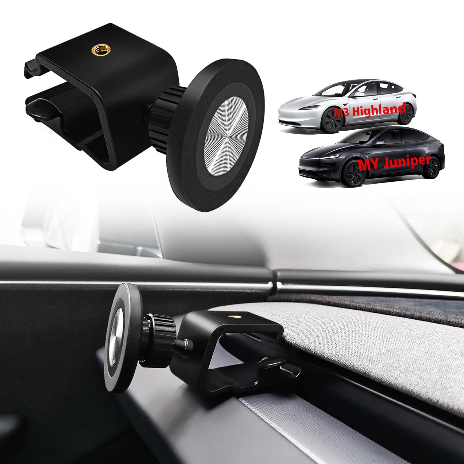 Photo 1 of BestEvMod Dashboard Car 1/4 Screw Mount Phone Holder Tablet Mag Safe Compatible with Refreshed Tesla Model Y Juniper Model 3 Highland fits for All Phones & Android 360° Adjustable (Mag Safe)
