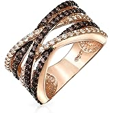 Bling Jewelry Crossover Statement Criss Cross Two Tone Brown Coffee Pave AAA CZ Statement Band Ring For Women Rose Gold Plated Brass