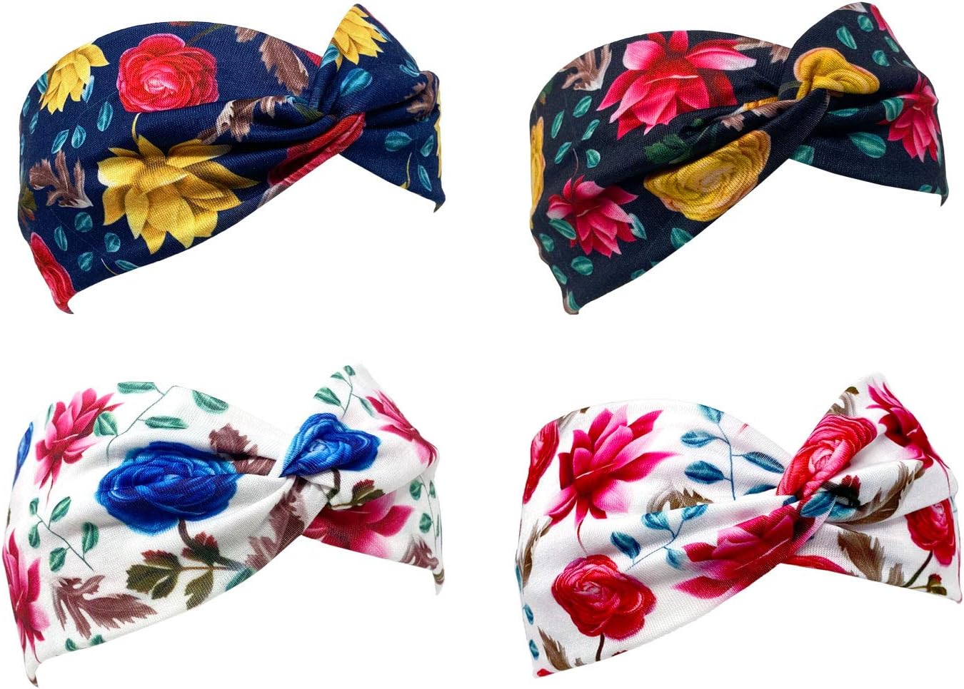 SIMPLIHIC - Knotted Floral Headband (4 Pack) | Boho Chic Hair Wraps for Women