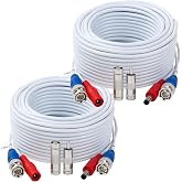 Tainston 2 Pack 60 Feet BNC Video Power Cable Wire Video Security Camera Wire with Connectors for CCTV Camera DVR Surveillance System