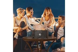 COSIEST 12" Tabletop Fire Pit, Outdoor Propane Fireplace w Magnesium Oxide Round Base, 40,000 BTU Stainless Steel Burner, Glass Rocks, Glass Wind Guard, Fits 20lb Tank Outside