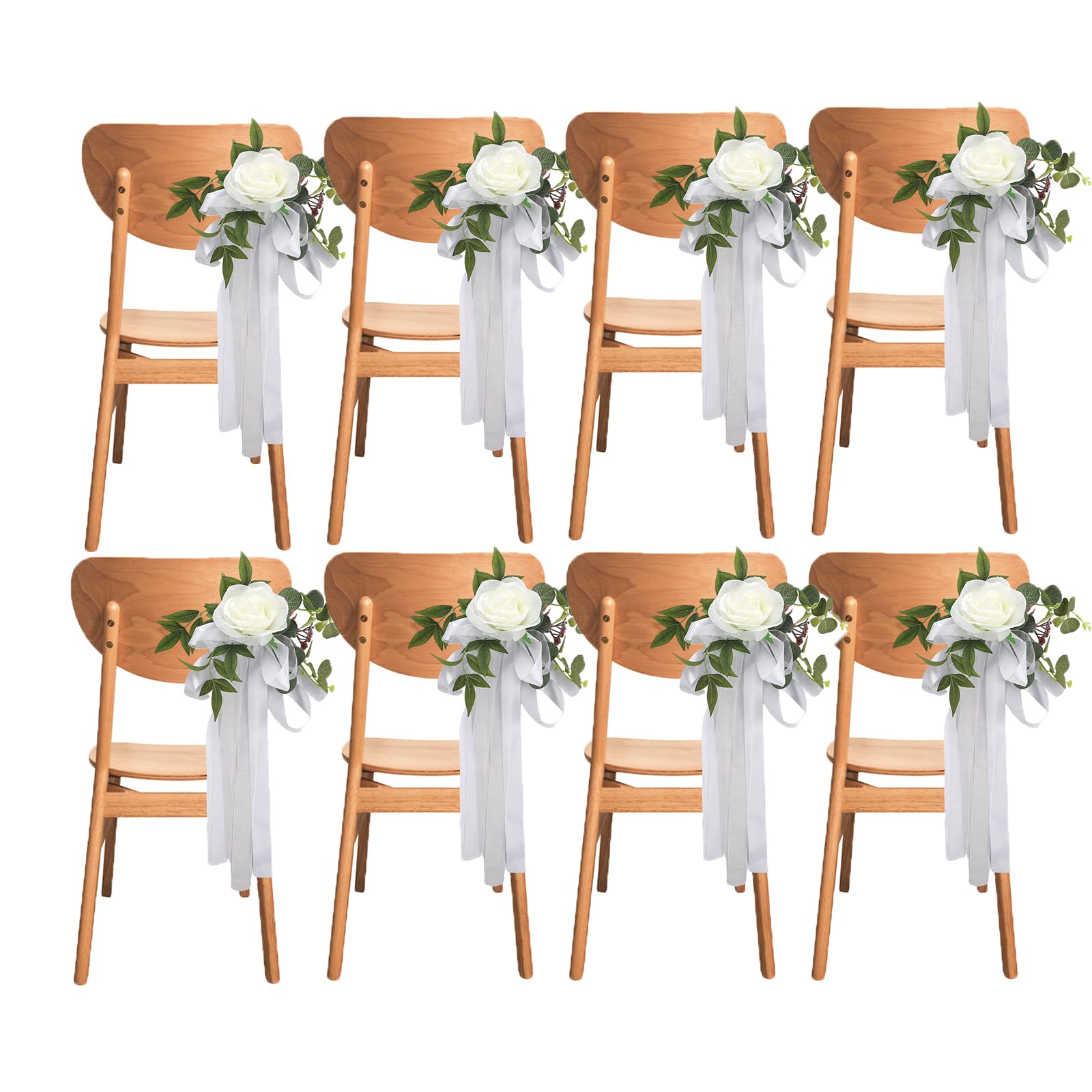 NLDGR 8Pcs Wedding Aisle Chair Decorations, Artificial Flower White Pew Flowers for Ceremony, 19.7*10.7inch, 67906848-9715-1712398411