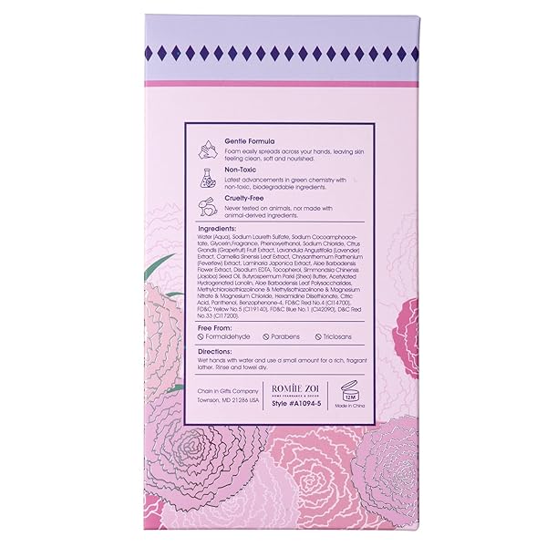 ROMIIE ZOI FOAMING HAND SOAP FOR MOTHER’S DAY GIFT BASKET – CARNATION DESIGN, INFUSED WITH ROSE SCENTED AROMA – 500 ML / 16.8 FL OZ