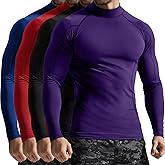 Velvelhall 4 Pack Men's Compression Shirts Mock Neck Long Sleeve Workout Turtleneck Raglan Athletic Slim Fit Base Layer Tops