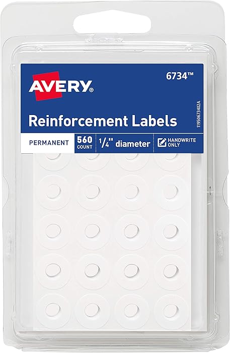 AVERYWhite Self-Adhesive Reinforcement Labels, 1/4 Round, 560 Labels per Pack, Case Pack of 36 (06734)