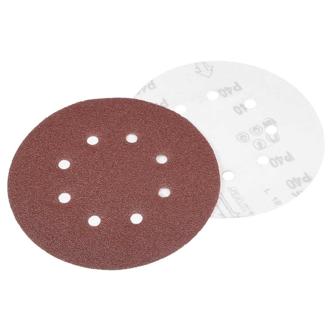 sourcingmap 10Pcs 7 inch 8 Hole Hook and Loop Sanding Disc 40 Grit Flocking Sandpaper Random Orbital Sander Paper
