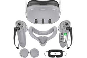 AIXOTO VR Silicone ECO Accessories for Meta Quest 3, Protective Case Set for Oculus Quest 3, Face Cover, Controller Grip, Shell Cover, Lens Cover, Disposable Eye Cover(Accessories for Quest 3, Grey)