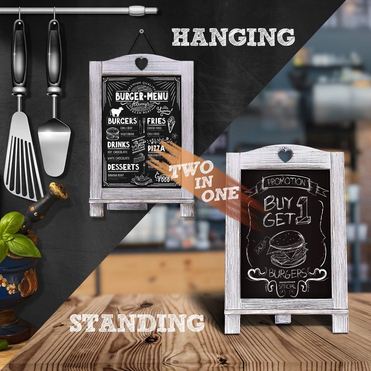 Homemaxs Chalkboard Signs Rustic Magnetic Tabletop Chalk Board 15.7 X 10 with Frame and Hanging String, Easel Countertop Memo Decor Board for Wedding, Kitchen: Office Products