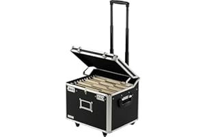 Vaultz Portable File Storage Box with Handle - 14.5" x 17.5" x 15.5" Letter/Legal Size Mobile Lock Box - Double Combination Locking Cabinet - Black