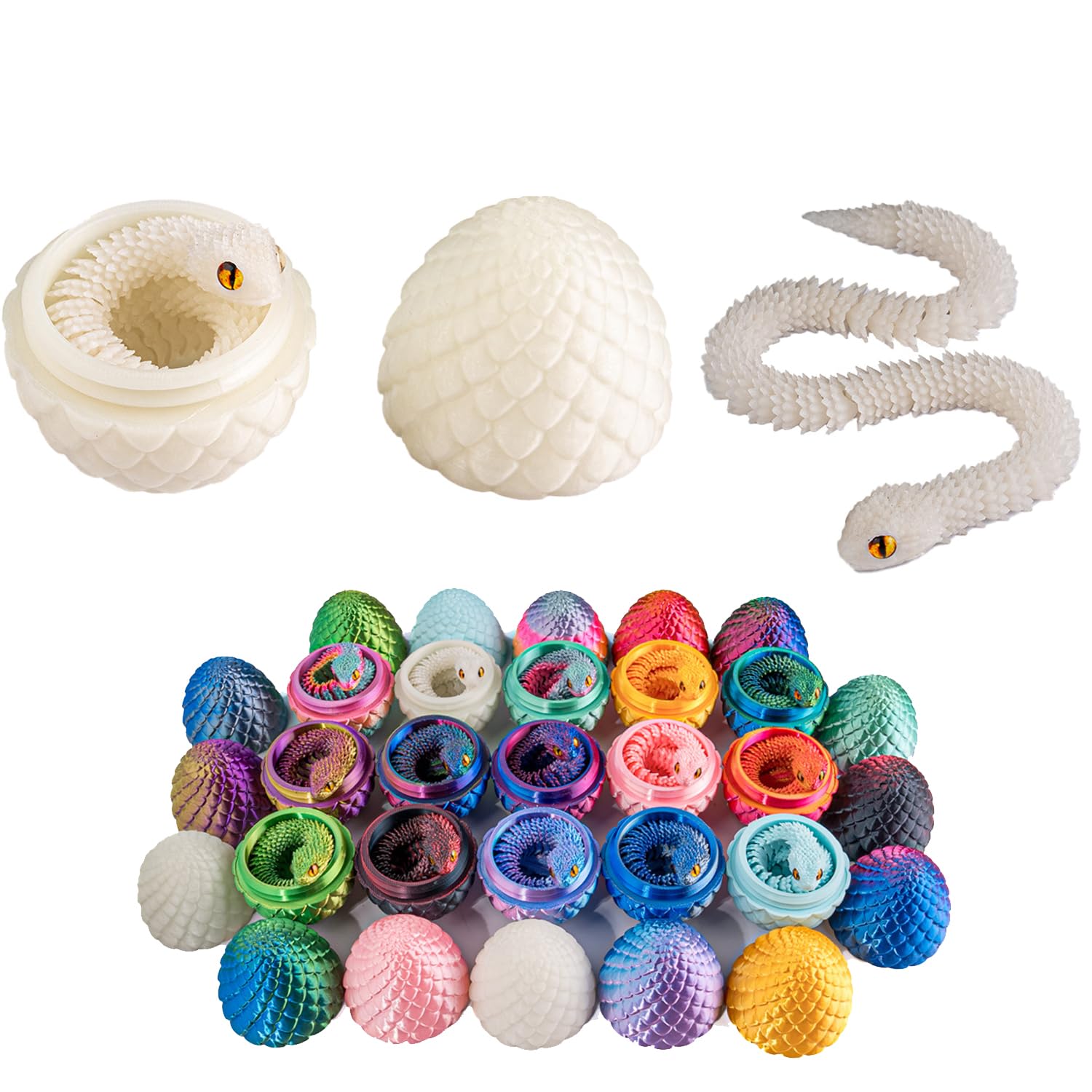 Photo 1 of 3D Printed Snake Egg with Snake Inside,3D Printed Animals Set, Fidget Toy Basket Stuffers for Kids Party Favors, Home Office Decor Executive Desk Toys for Autism/ADHD(Fluorescent Blue Egg, 17.7)