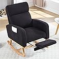 HCHAIRH Rocking Chair Nursery, Nursing Rocking Chairs with Foot Rest for Mom Nursery, Rocker Glider Chair with High Backrest for Living Room, Bedroom, Black
