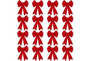 MCEAST 16 Pieces 6.2 x 4.7 Inch PVC Christmas Bows Red Velvet Mini Bows Tabletop Christmas Tree Bows Ornament for Door Window Party Indoor Outdoor Christmas Decorations